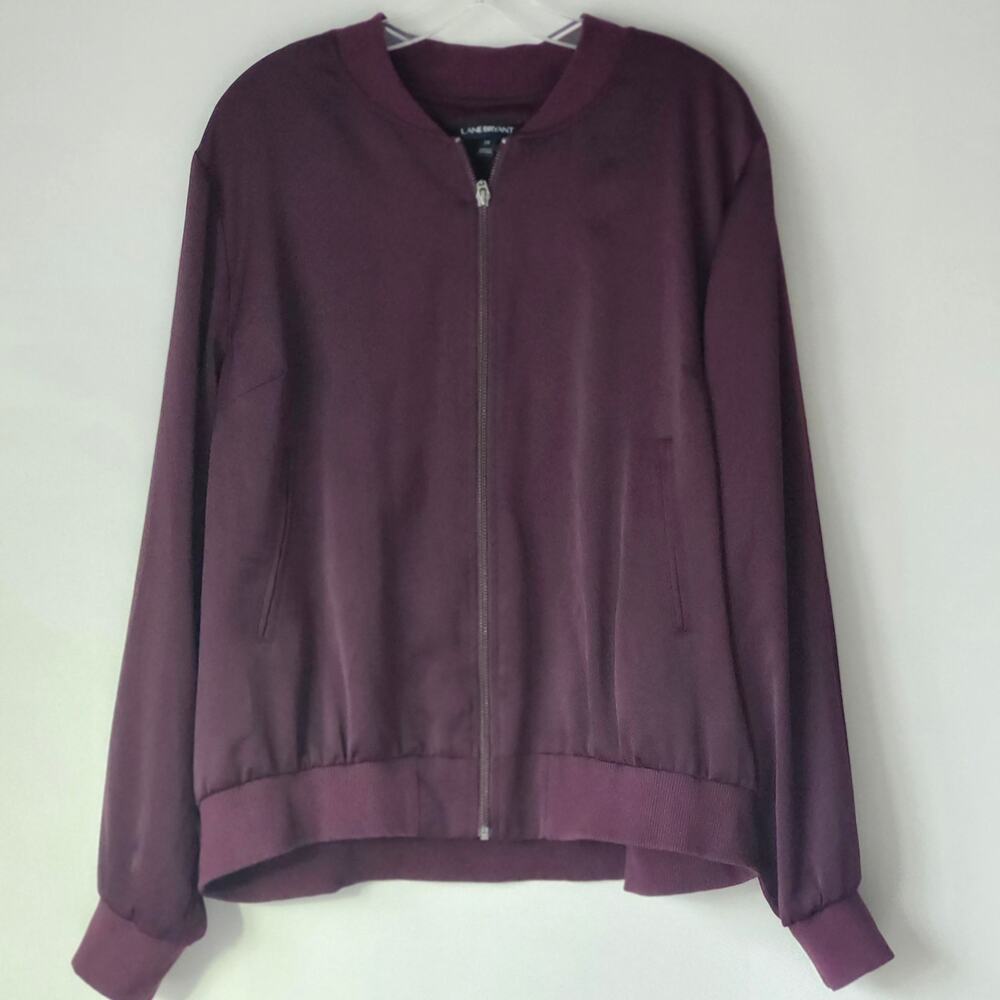 Lane Bryant Satin Bomber Jacket Zip Lightweight Burgundy Women's Plus Sz20 A0066